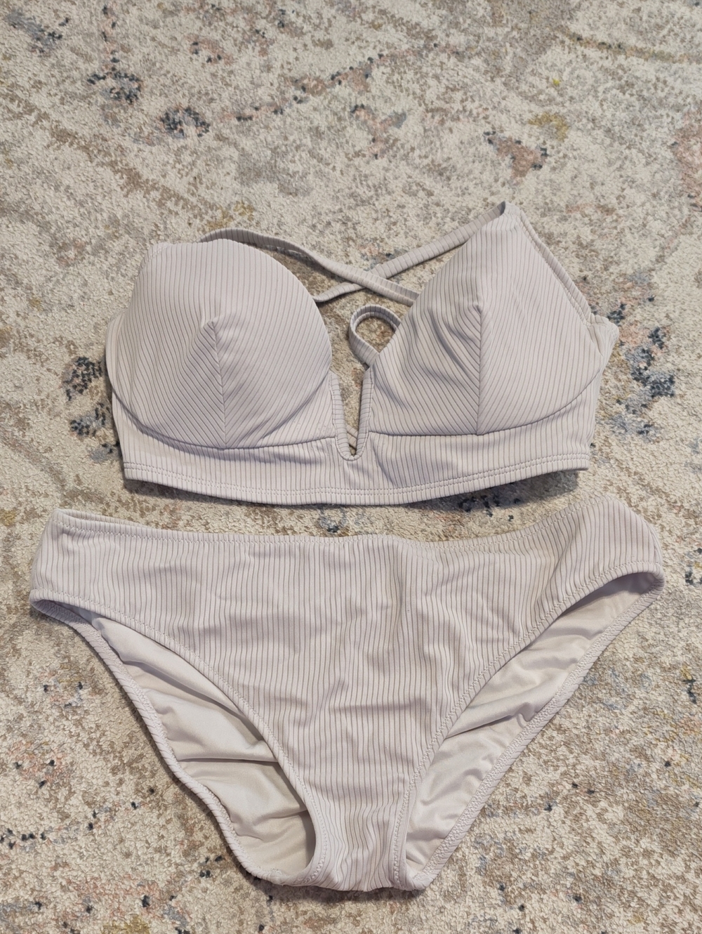 Shade & Shore Soft Taupe Ribbed Bikini Set